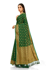 FOREST GREEN WOVEN DESIGNER SILK SAREE - Joshindia