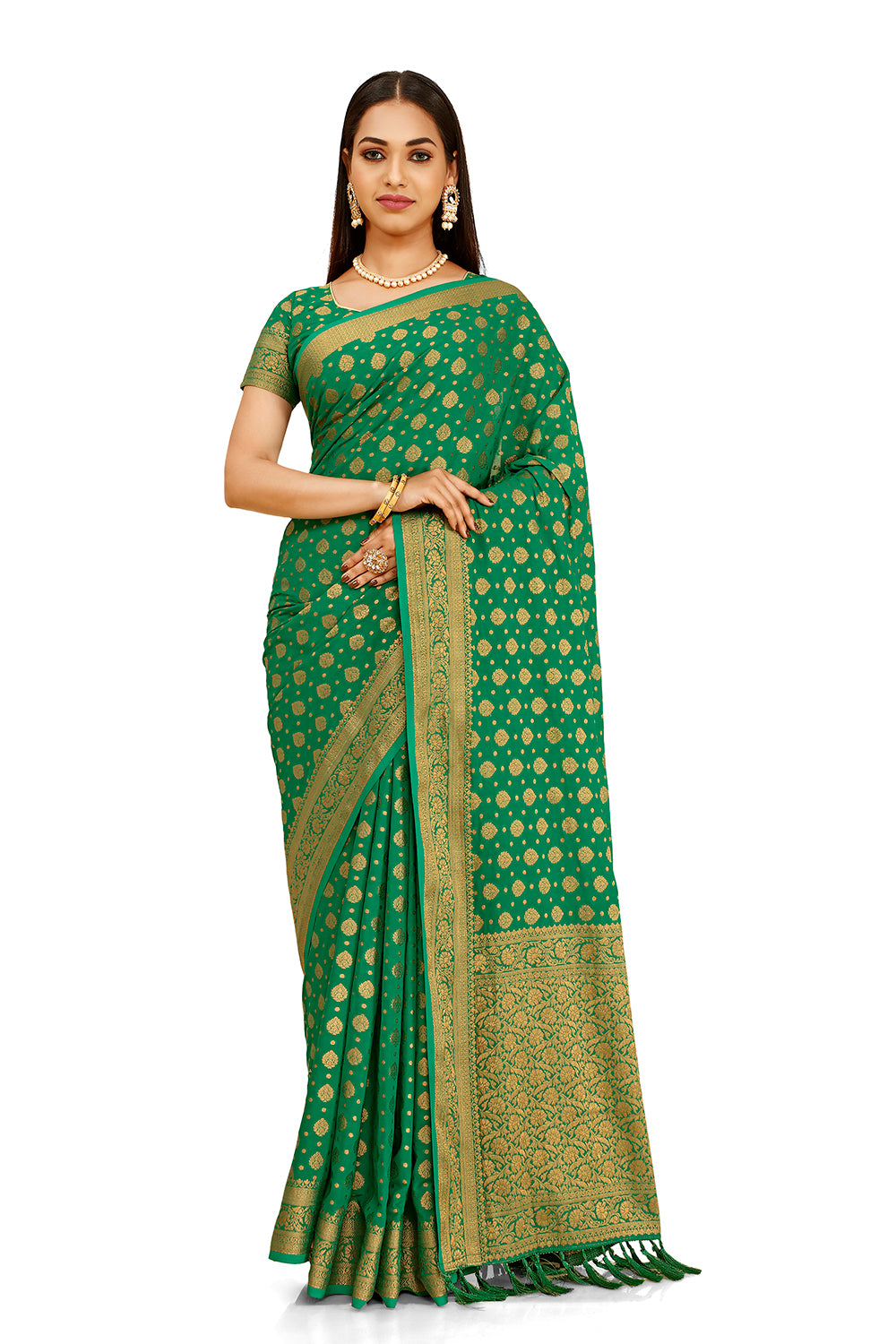 BestGreen Kanjivaram silk SareeAt Affordable Price - Joshindia