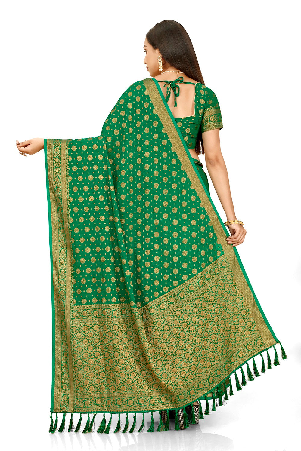 BestGreen Kanjivaram silk SareeAt Affordable Price - Joshindia