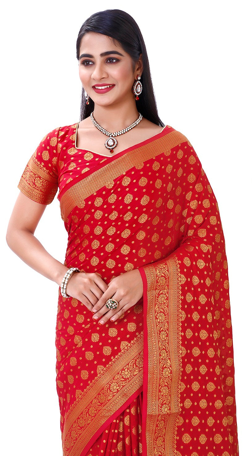 Red Color Kanjeevaram Silk Sarees Buy Online - Joshindia