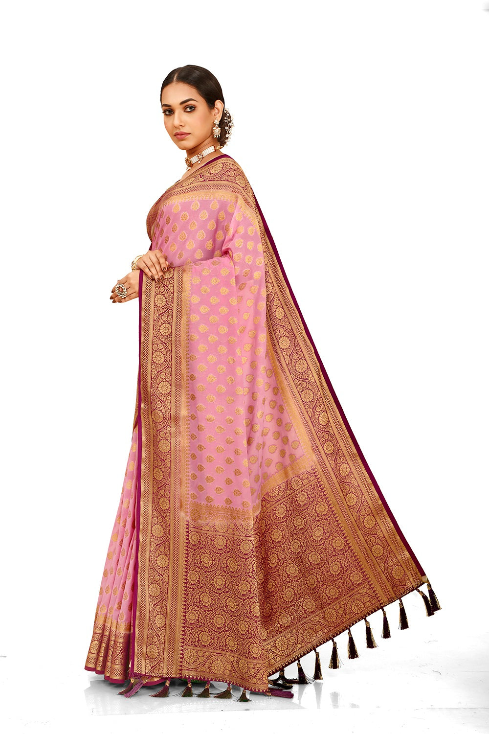 buy pink color pure silk banarasi saree Buy Now - Joshindia