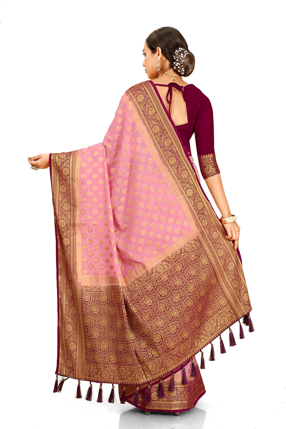 buy pink color pure silk banarasi saree Buy Now - Joshindia