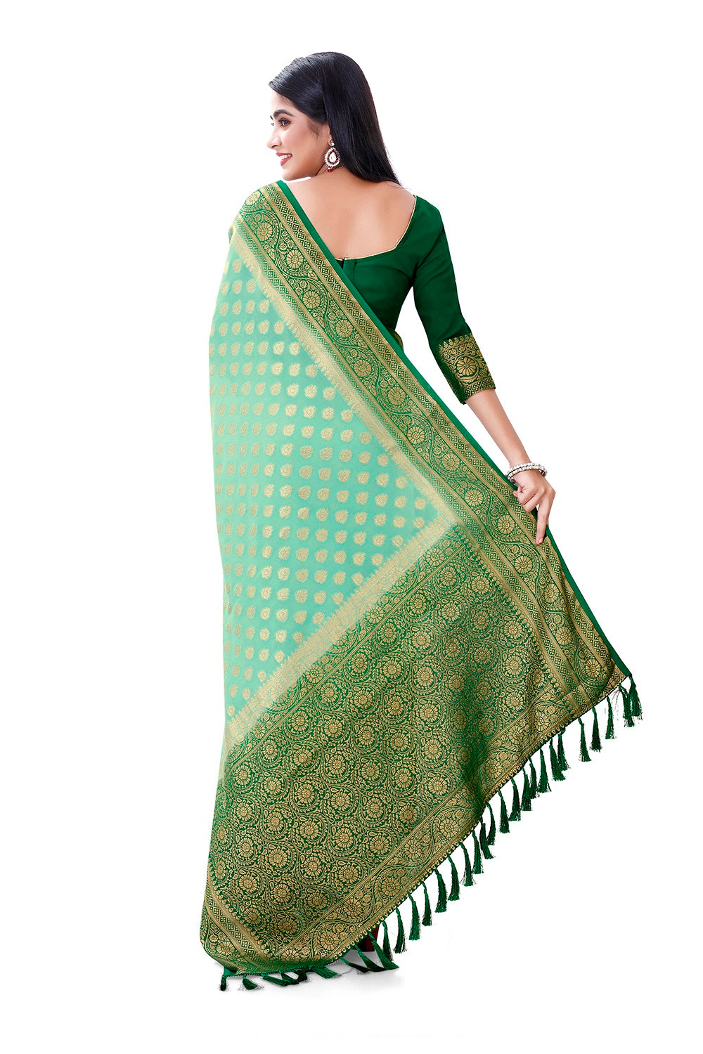 Green designer Silk saree for royal look buy now - Joshindia