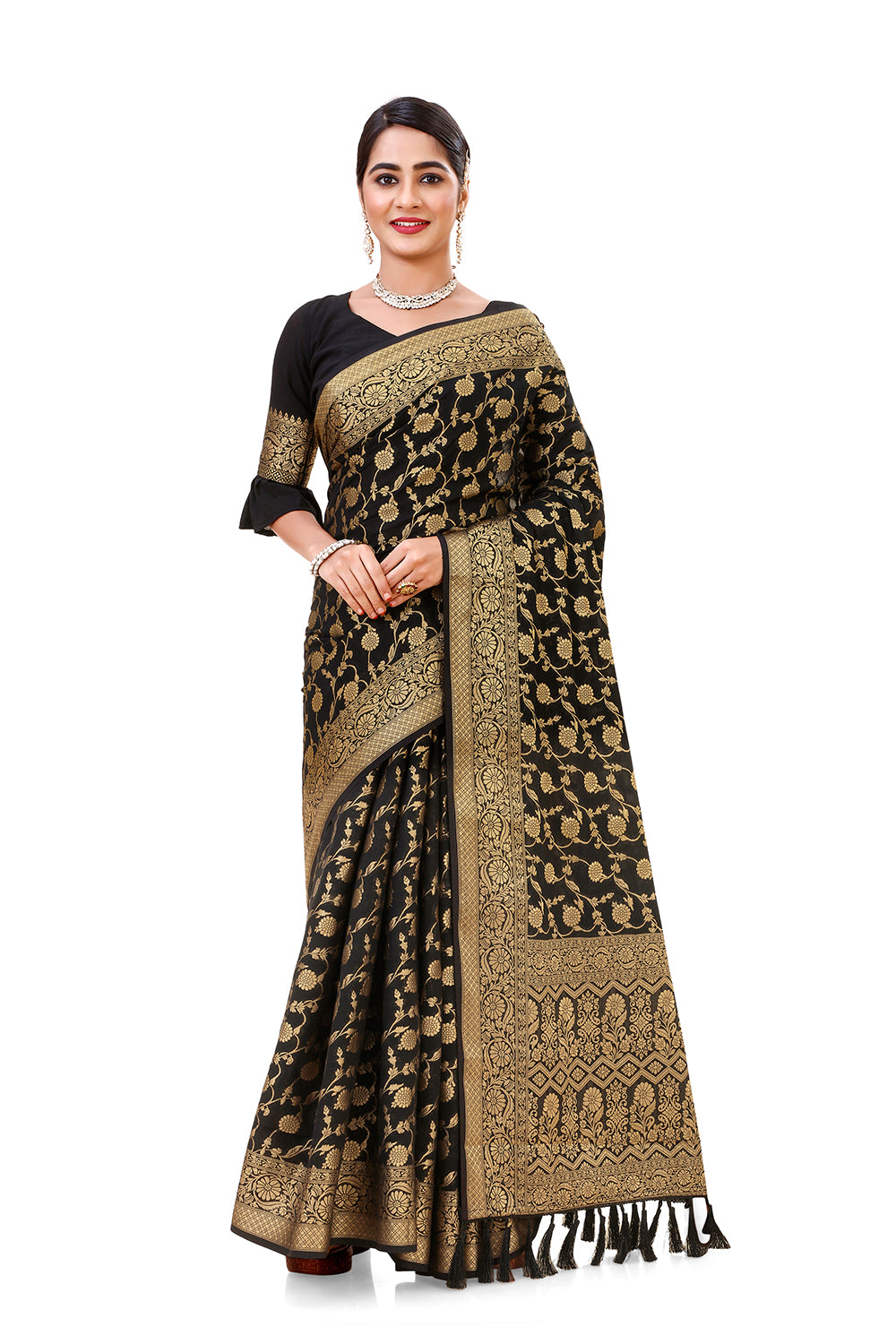Black color Kanjivaram silk saree Buy Online - Joshindia