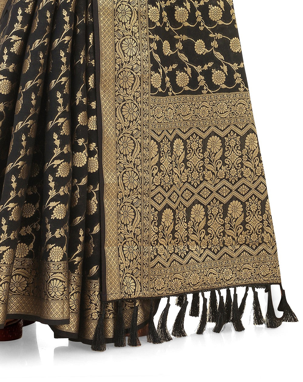 Black color Kanjivaram silk saree Buy Online - Joshindia