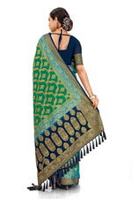 Green color heavy kanjiveram silk saree buy now - Joshindia