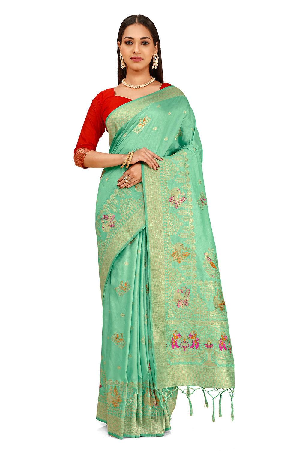 Sea Green Color kanjivaram silk saree At Affordable price – Joshindia