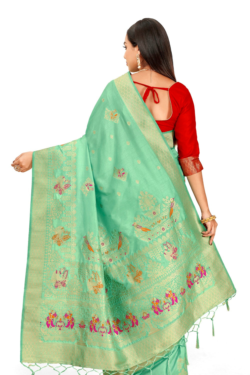 Sea Green Color kanjivaram silk saree At Affordable price - Joshindia