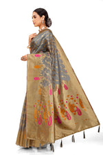 Golden and grey color banarasi silk saree - Joshindia