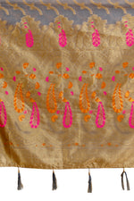 Golden and grey color banarasi silk saree - Joshindia