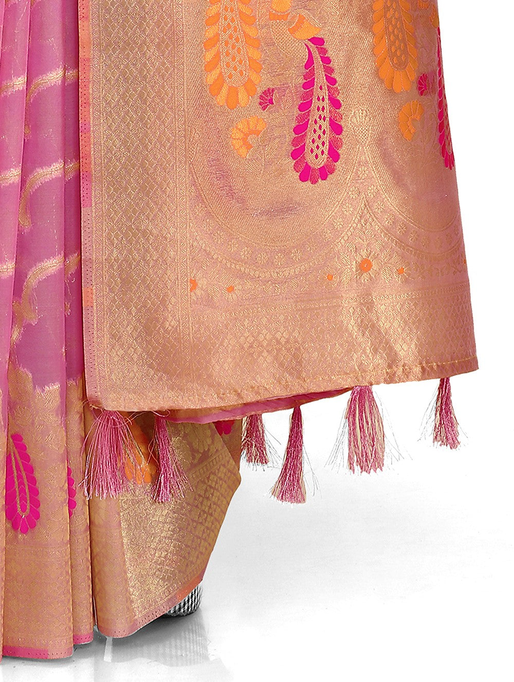 Pink and Golden color banarasi silk saree - Joshindia
