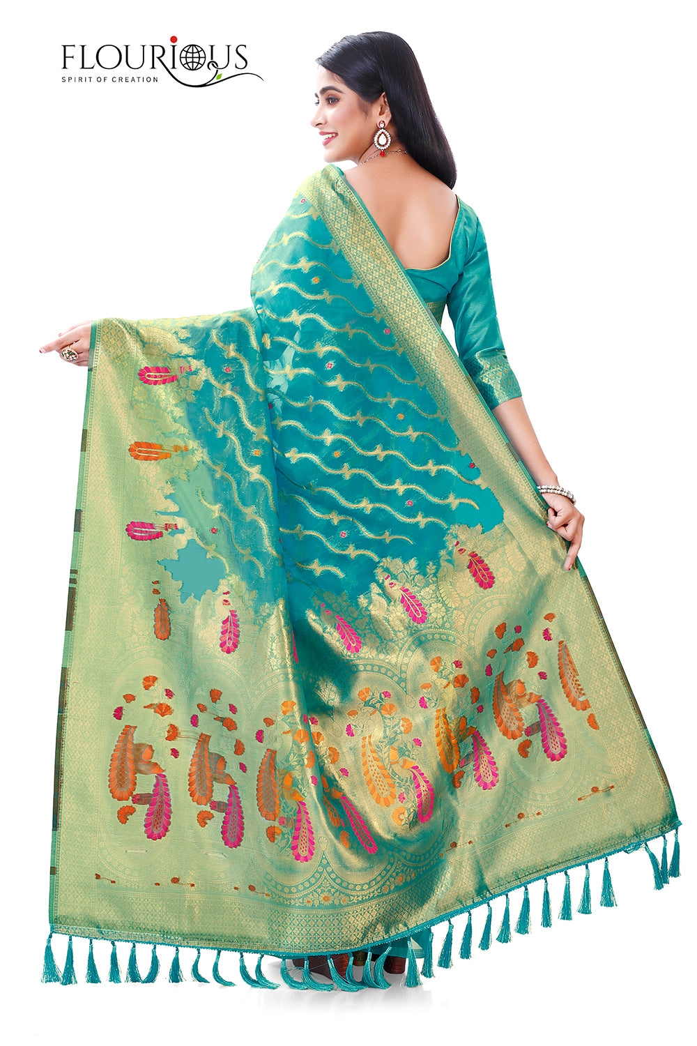 Buy Turcoish Color Latest Saree Collection Online - Joshindia