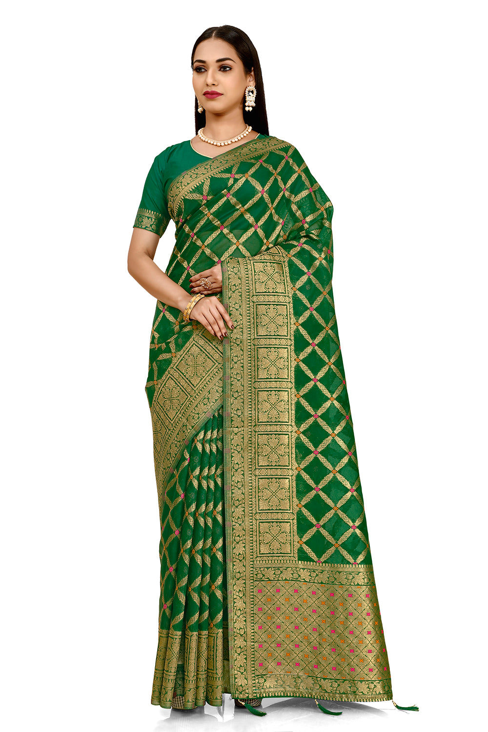 Dark Green Silk Saree At Affordable Price Buy Online - Joshindia