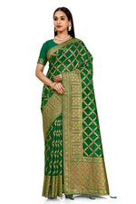 Dark Green Silk Saree At Affordable Price Buy Online - Joshindia