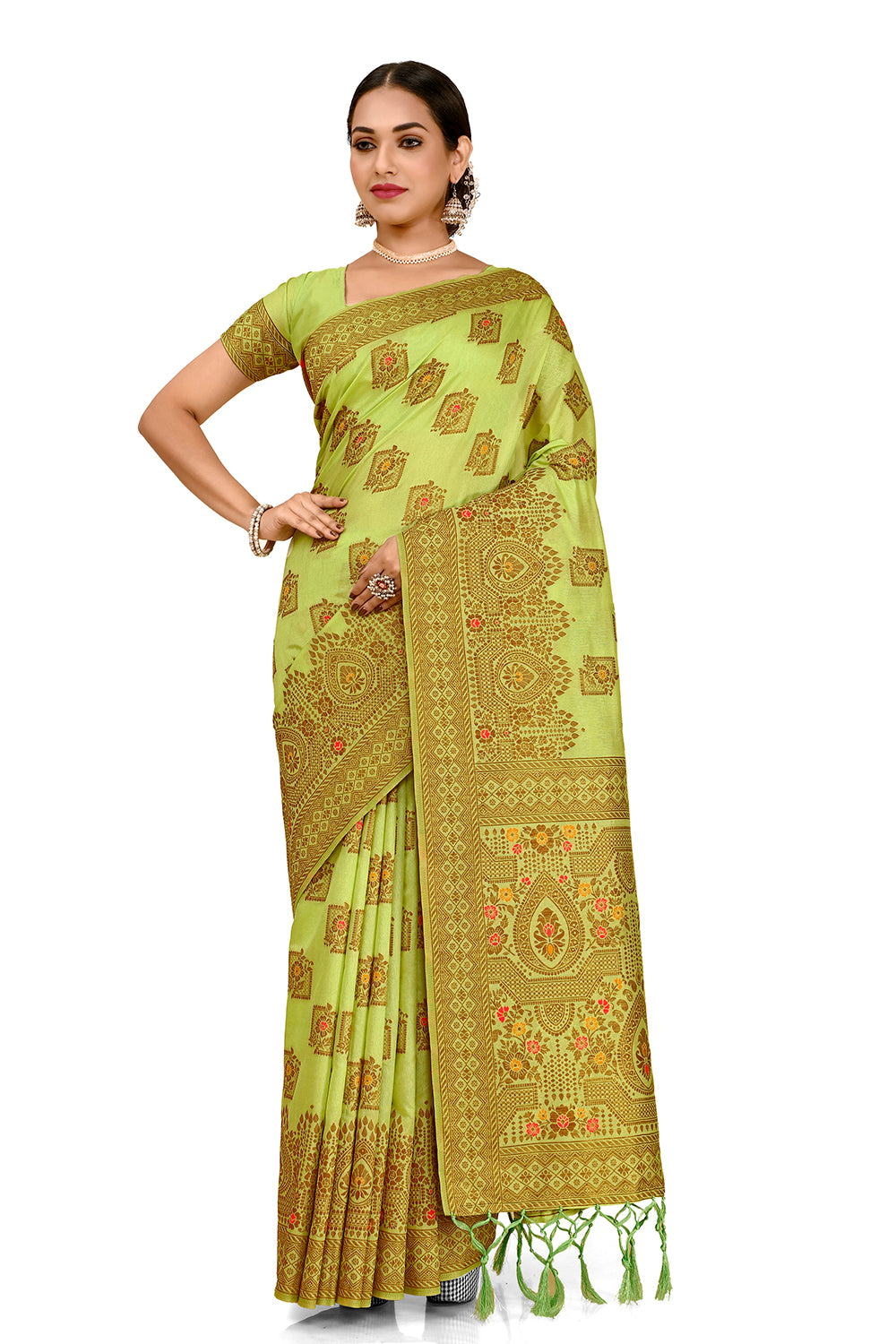 Mehandi Green Color kanjivaram silk saree At Affordable price - Joshindia