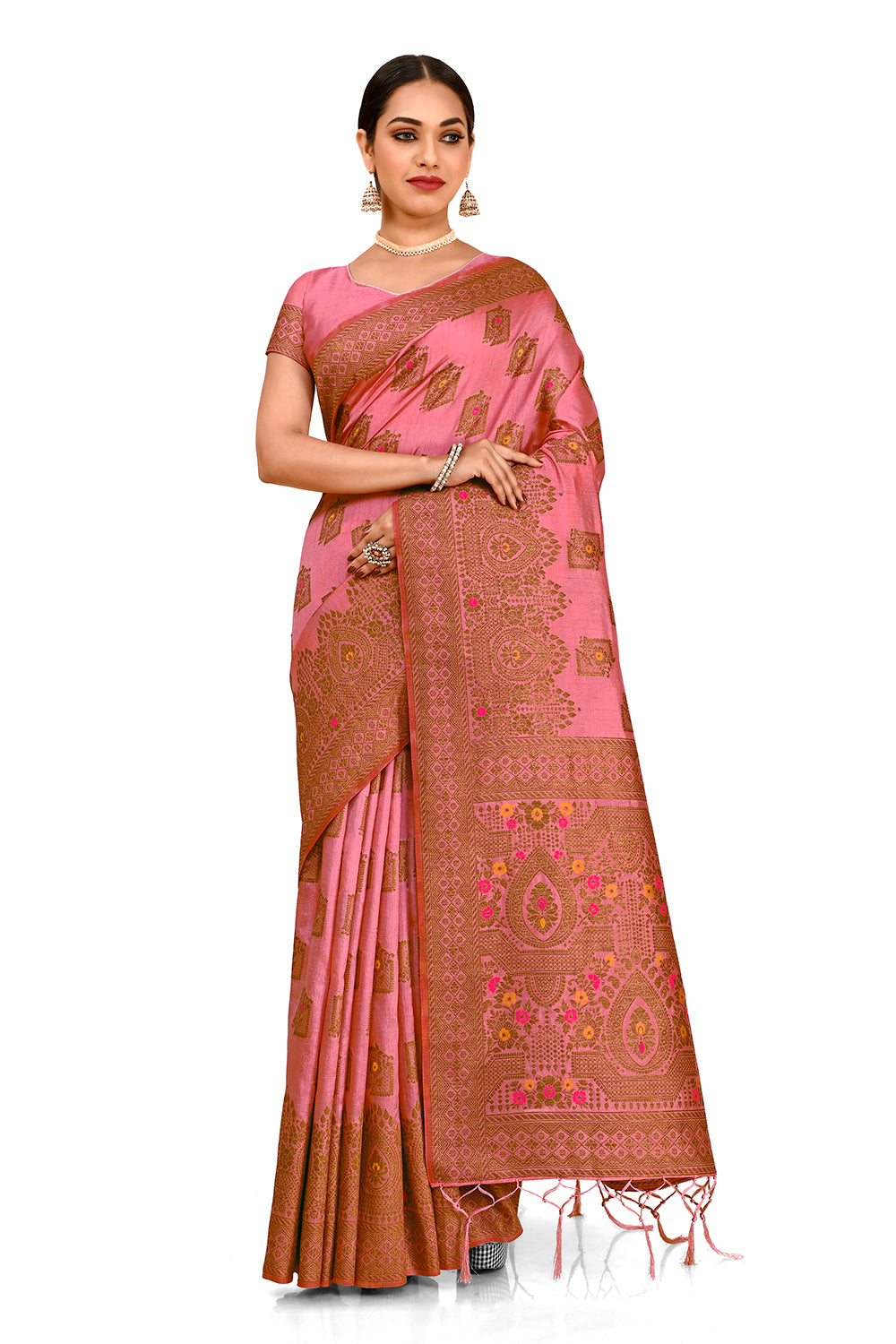 buy onlinePink color designesilk saree At Regular price - Joshindia