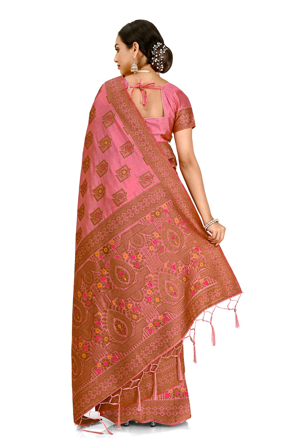 buy onlinePink color designesilk saree At Regular price - Joshindia