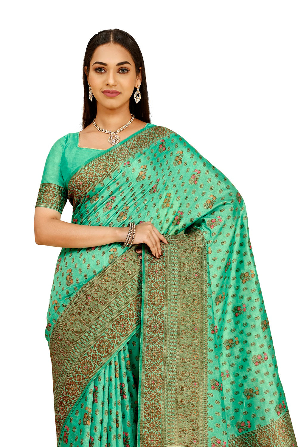 Sea blue color pure kanjiveram silk saree online - Joshindia