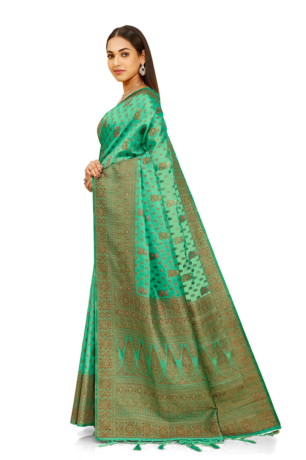 Sea blue color pure kanjiveram silk saree online - Joshindia