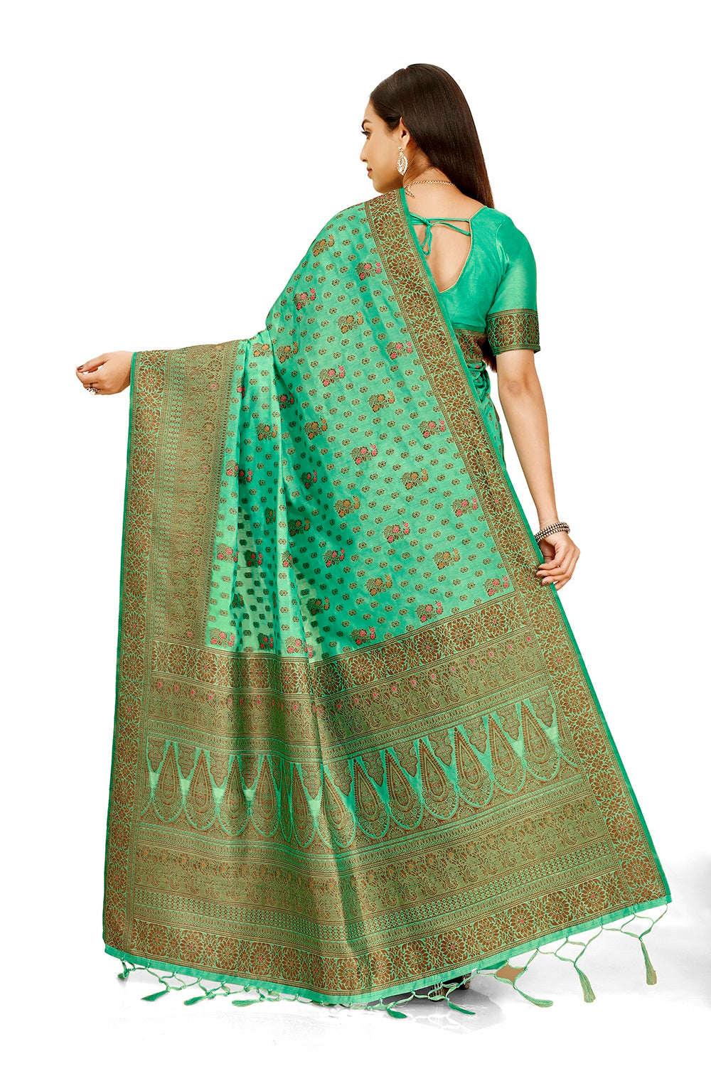 Sea blue color pure kanjiveram silk saree online - Joshindia