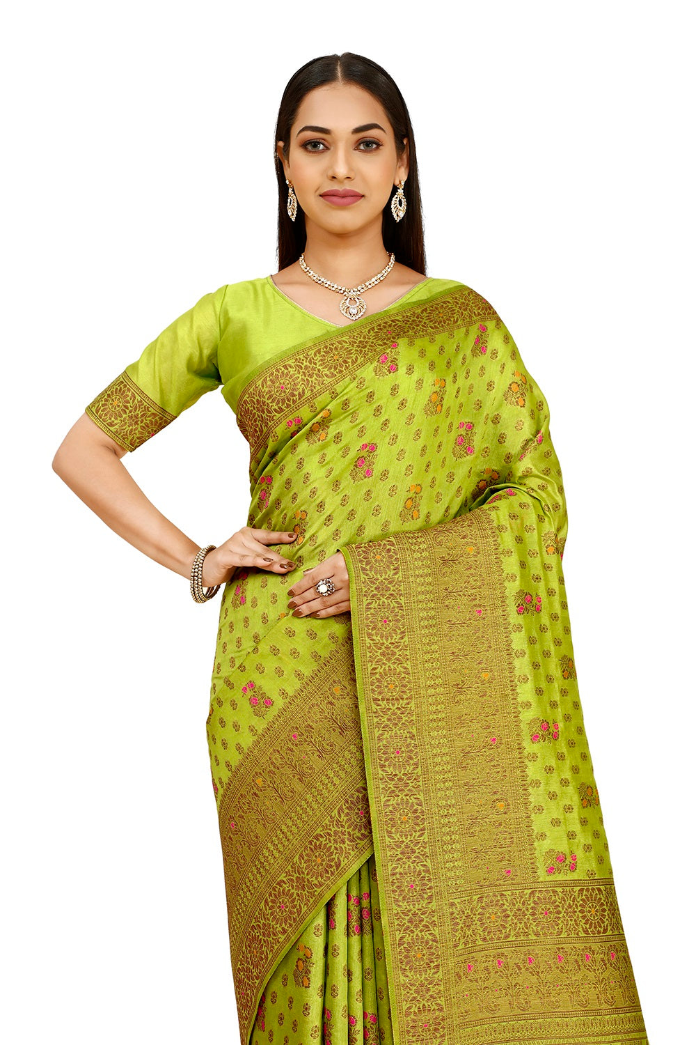 New Super Trending Chartreuse Green Color Designer Saree Collection - Joshindia