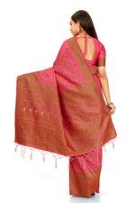pink color heavy kanjiveram silk saree buy now - Joshindia