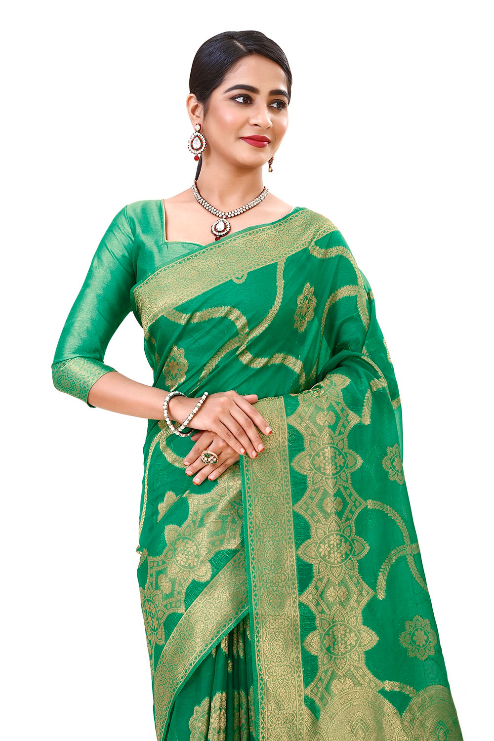 Trendy Green color designer saree at affordable rate - Joshindia
