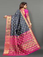 Pink and Light Greay color banarasi silk saree - Joshindia