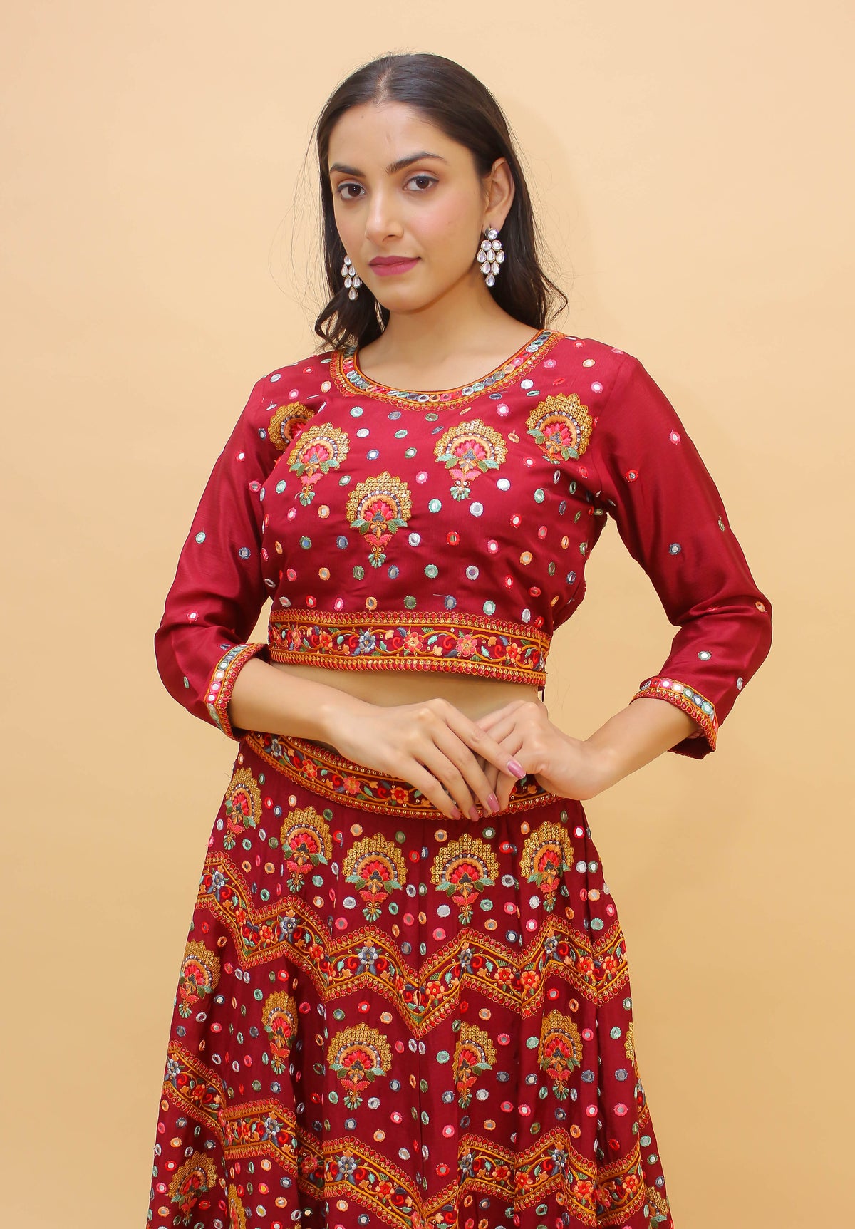 Maroon Color Chinon Lehenga Choli At Affordable Price - Joshindia