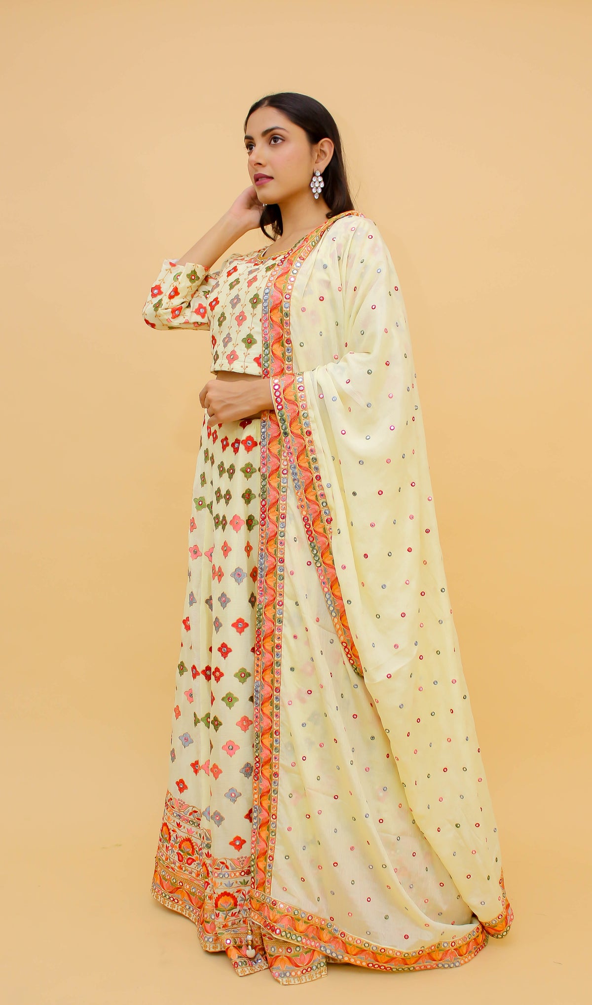 Stunning Cream Color Chinon Lehenga Choli - Joshindia