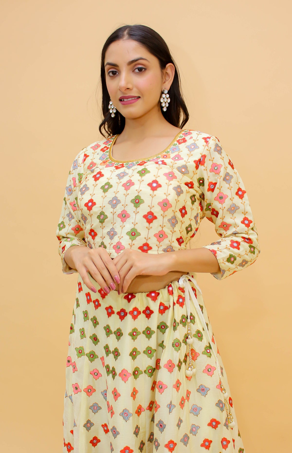 Stunning Cream Color Chinon Lehenga Choli - Joshindia