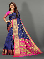 Pink and Blue color banarasi silk saree - Joshindia