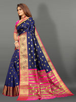 Pink and Blue color banarasi silk saree - Joshindia