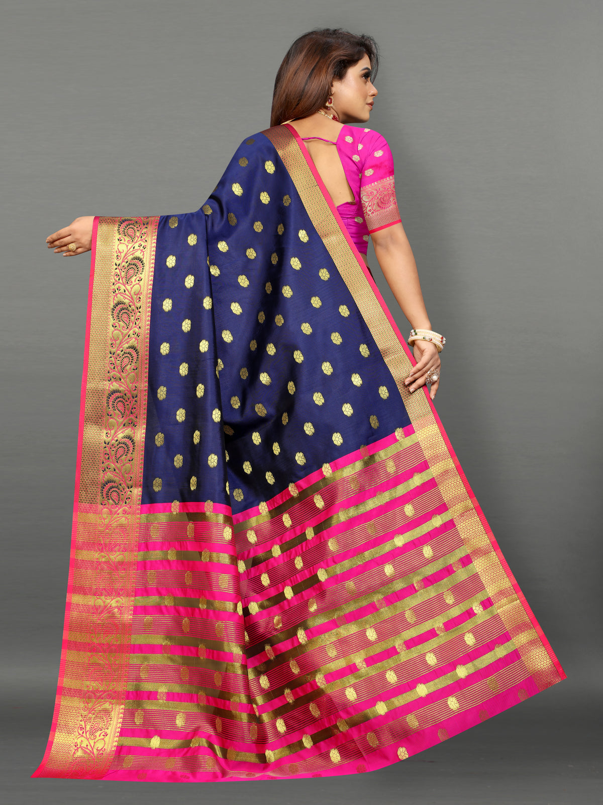Pink and Blue color banarasi silk saree - Joshindia