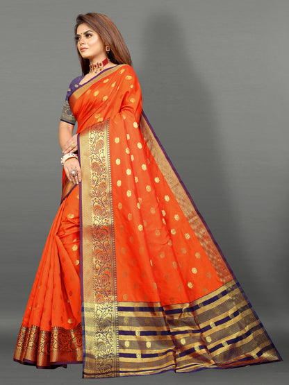 Blue and Orange color banarasi silk saree