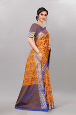 Blue and Light Orange color banarasi silk saree - Joshindia