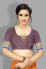 Blue and Light Orange color banarasi silk saree - Joshindia