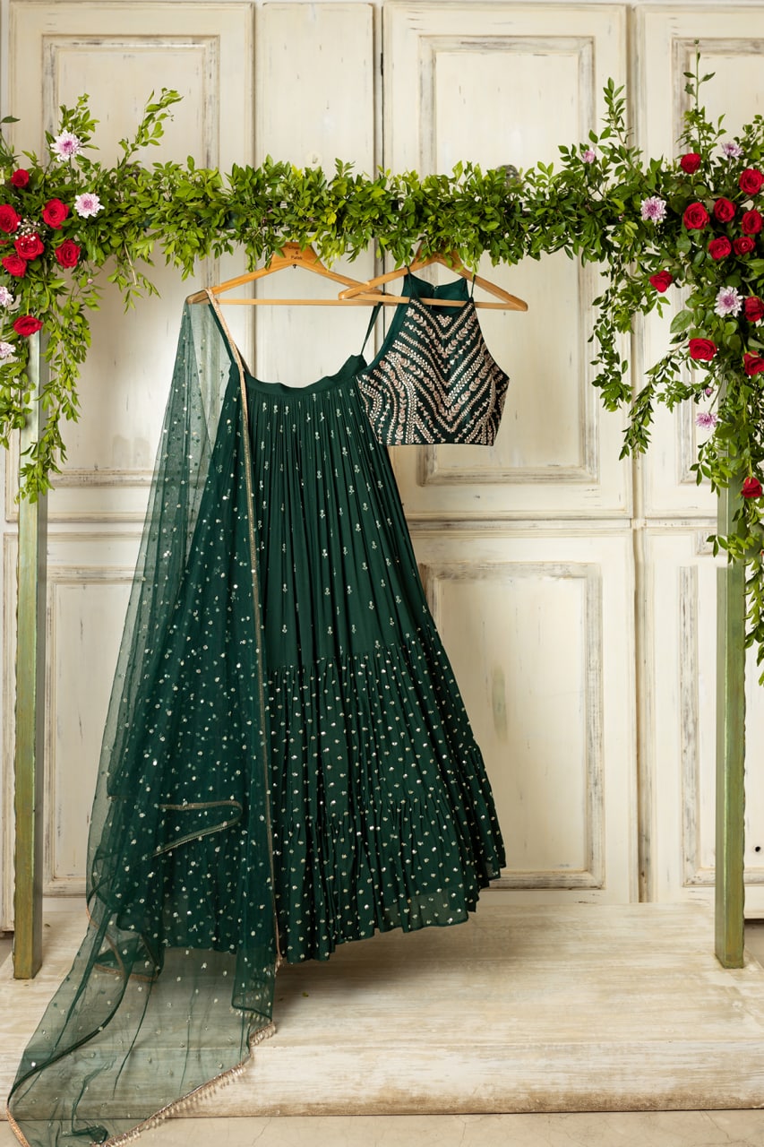 Dark Green Color Georgette Designer Lehnga Choli Buy Now - Joshindia