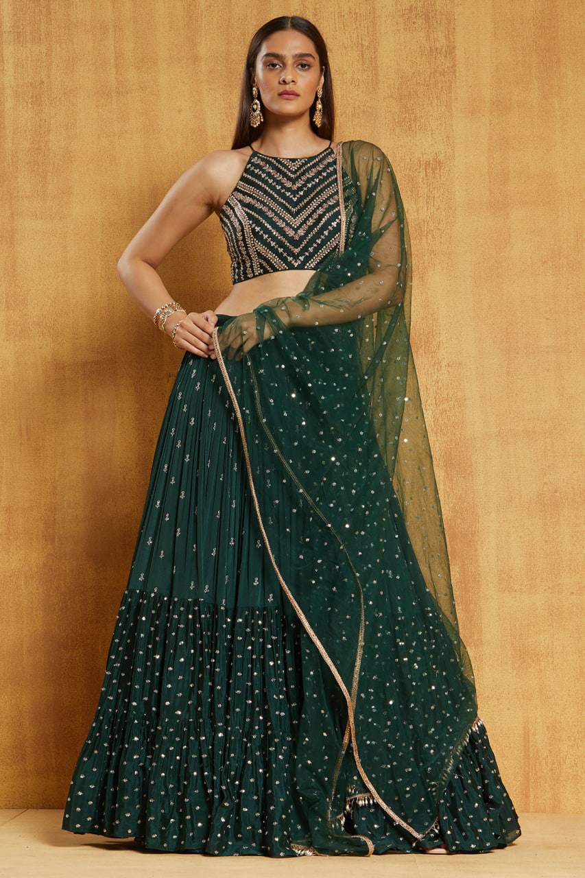 Dark Green Color Georgette Designer Lehnga Choli Buy Now - Joshindia