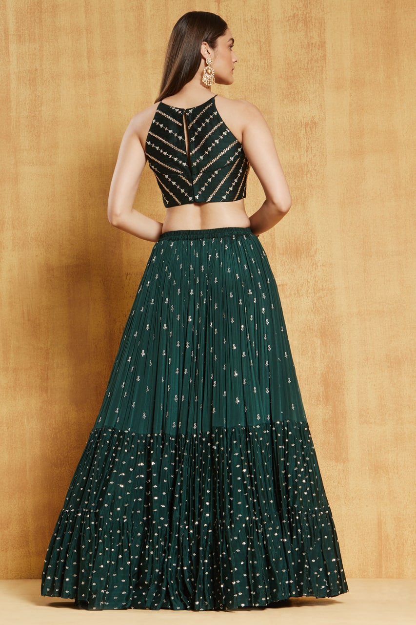 Dark Green Color Georgette Designer Lehnga Choli Buy Now - Joshindia