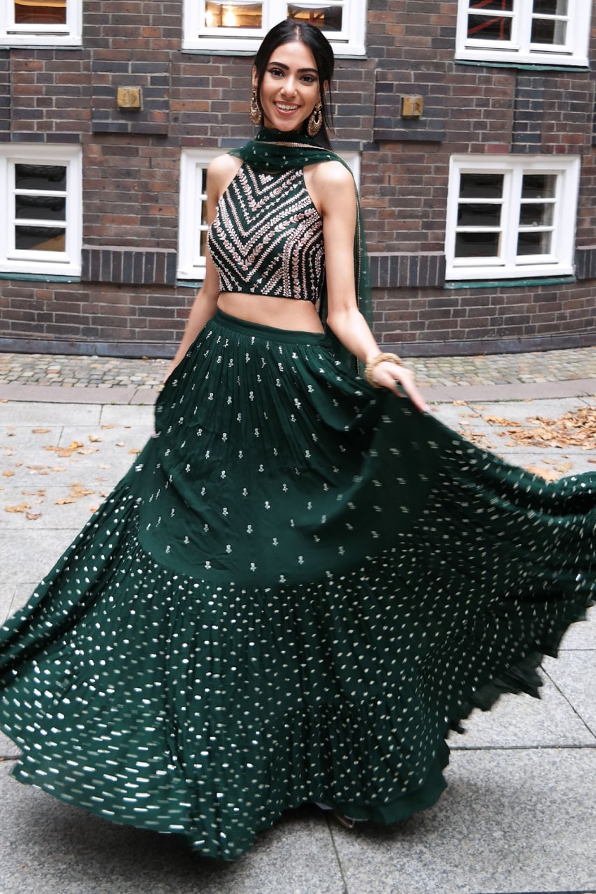 Dark Green Color Georgette Designer Lehnga Choli Buy Now - Joshindia