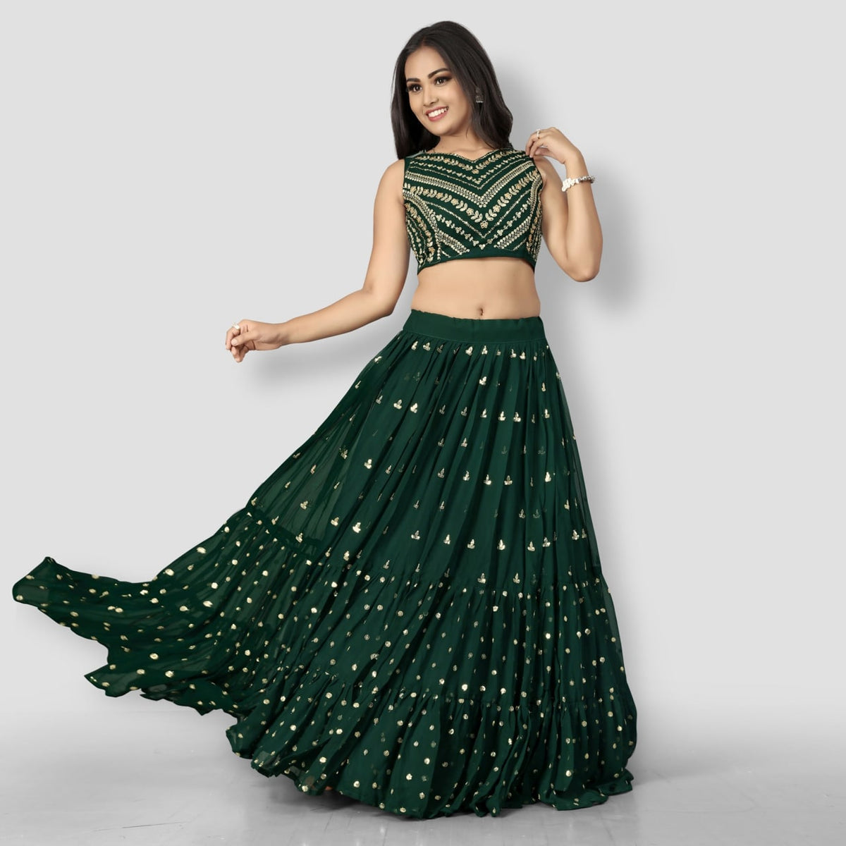Dark Green Color Georgette Designer Lehnga Choli Buy Now - Joshindia