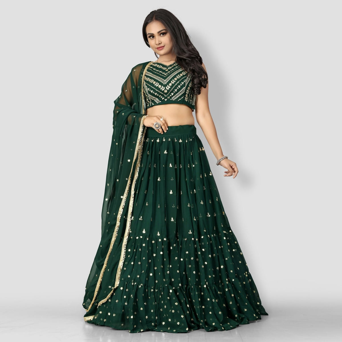 Dark Green Color Georgette Designer Lehnga Choli Buy Now - Joshindia