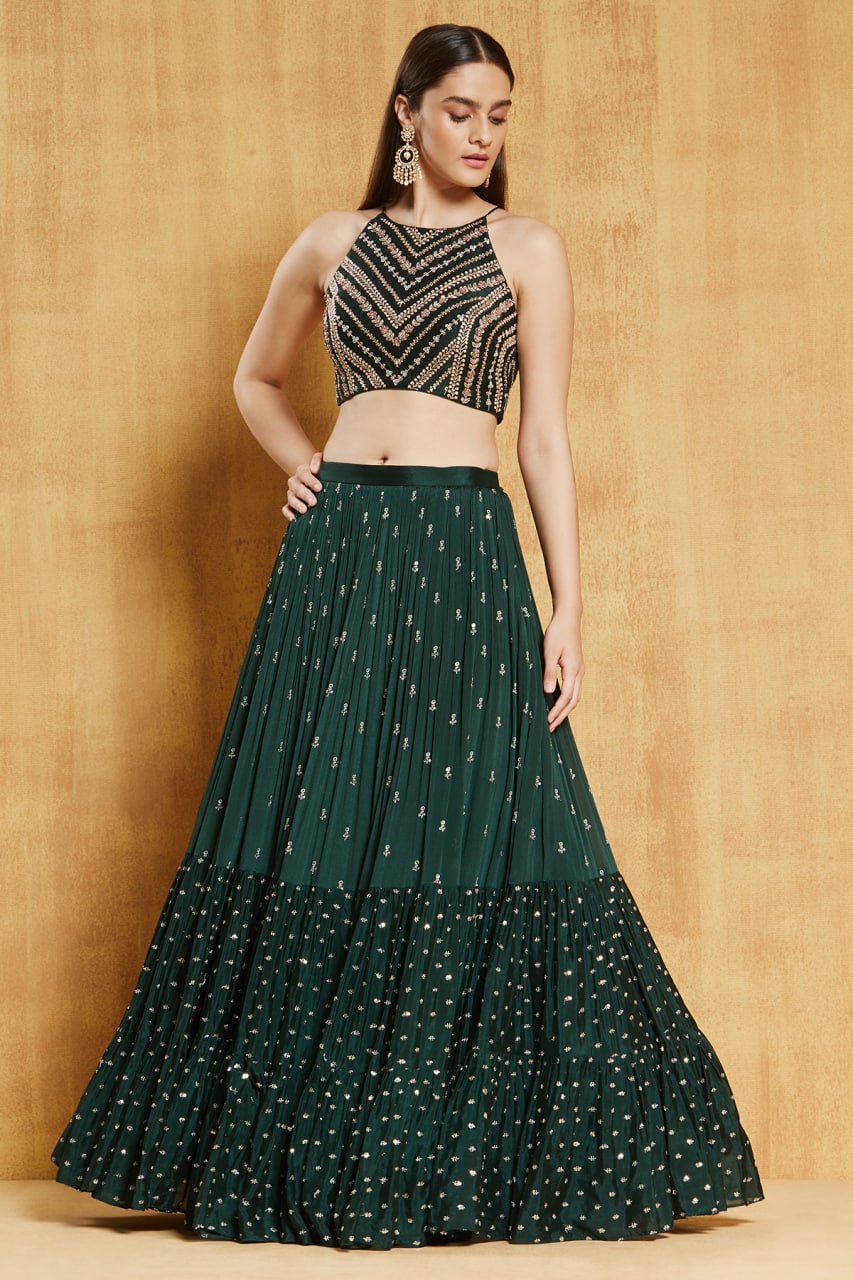 Dark Green Color Georgette Designer Lehnga Choli Buy Now - Joshindia