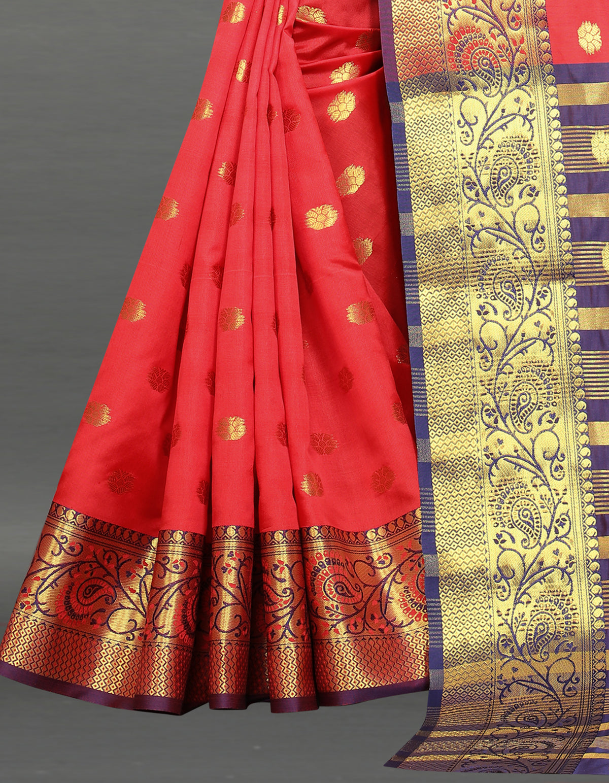 Blue and Red color banarasi silk saree - Joshindia