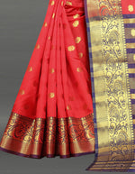 Blue and Red color banarasi silk saree - Joshindia