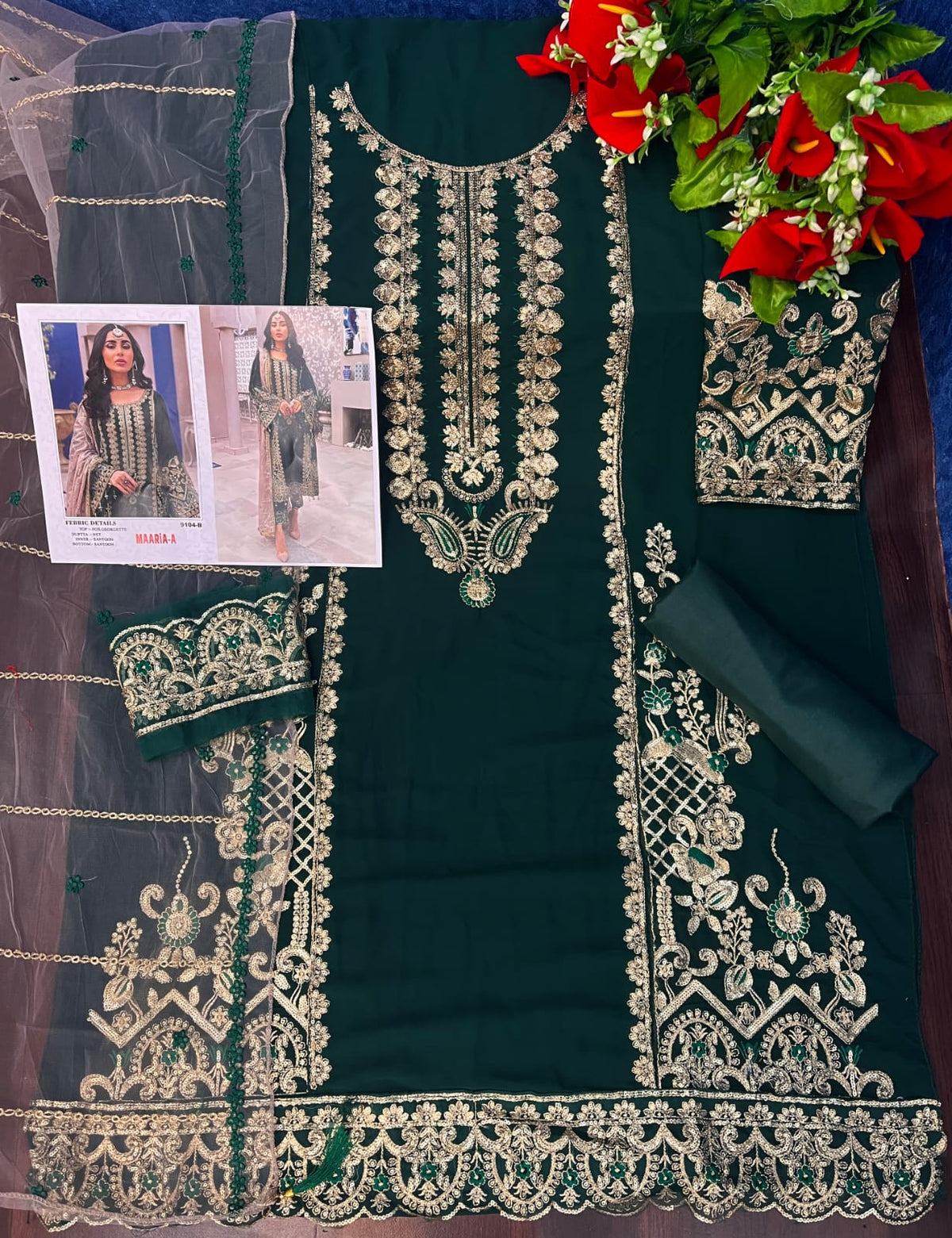 Green Heavy Fox Georgette with Heavy Embroidery Work Pakistani salwar suit - Joshindia