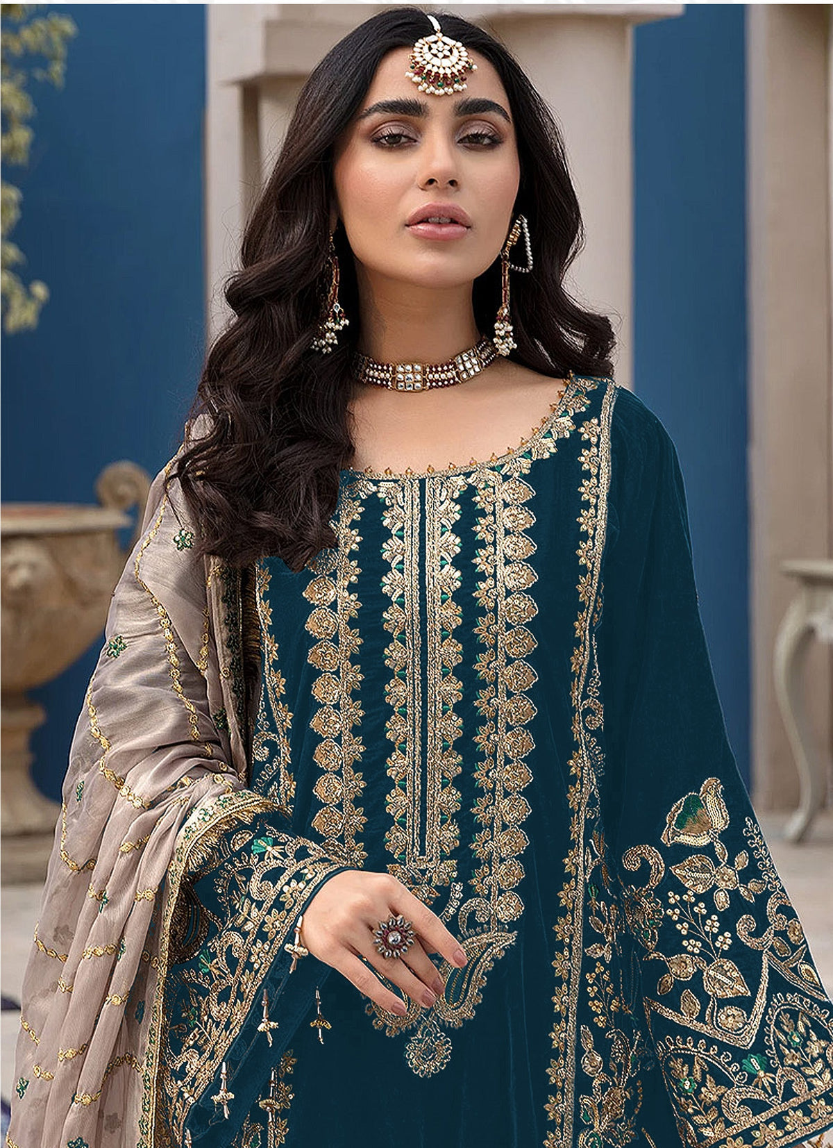 Sea Blue Heavy Fox Georgette with Heavy Embroidery Work Pakisrtani salwar suit - Joshindia