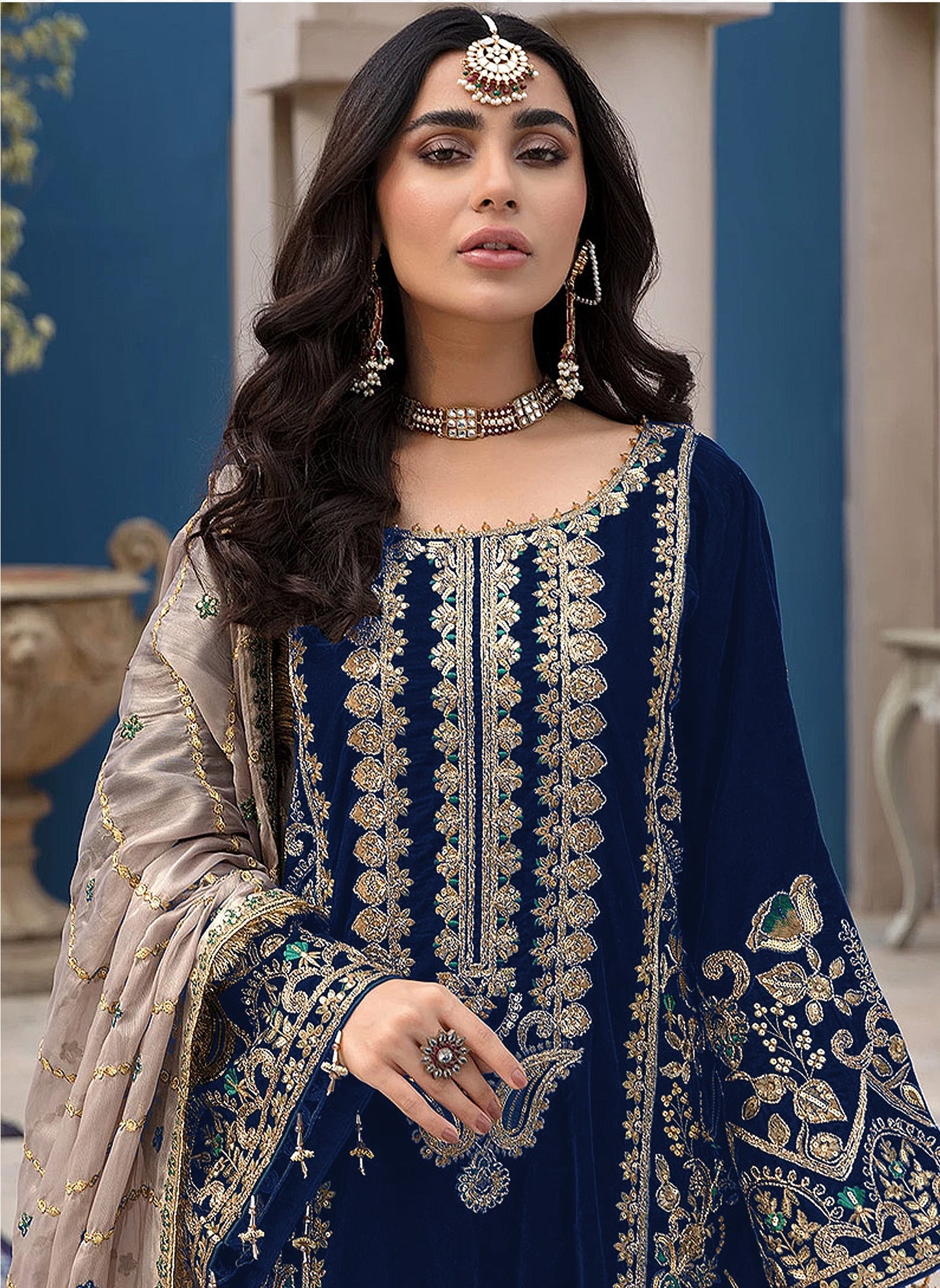 Nevy Blue Heavy Fox Georgette with Heavy Embroidery Work Pakistani salwar suit