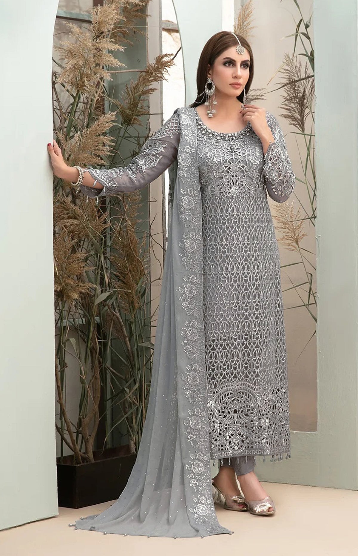 Grey Heavy Fox Georgette With Hevey Embroidery Work Pakistani style Salwar Suit - Joshindia
